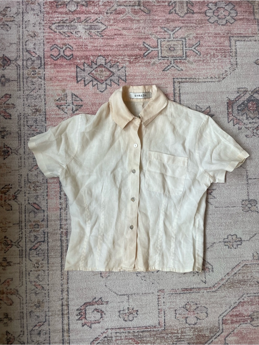 Strada Cream Linen Button-Up Top Tropical Womens XS